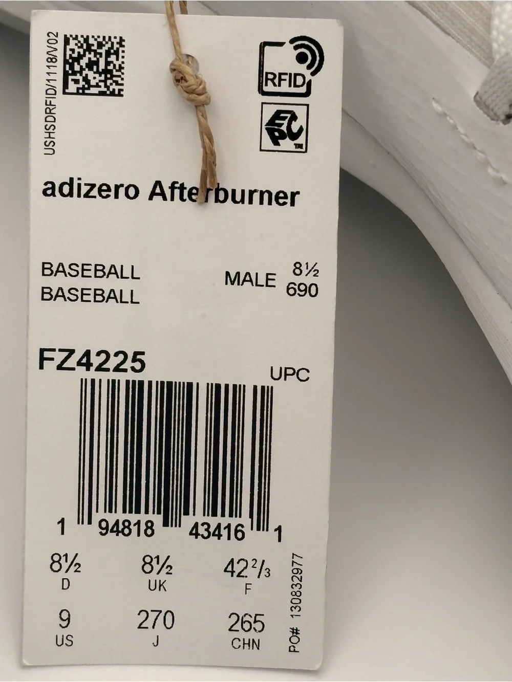 NWT Adidas Adizero Afterburner 8 Pro TPU Baseball Cleats Men's 9 White FZ4225